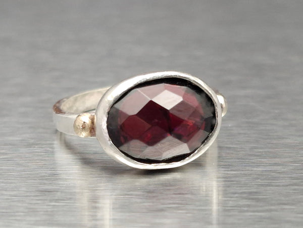 Silver Gold Oval Garnet Ring