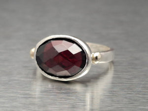 Silver Gold Oval Garnet Ring