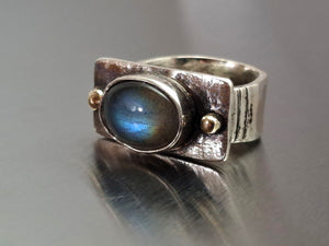 Handmade Sterling and Gold  Labradorite Ring