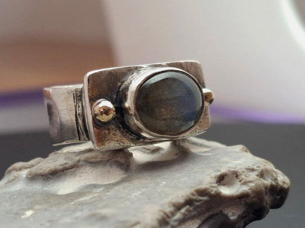 Handmade Sterling and Gold  Labradorite Ring