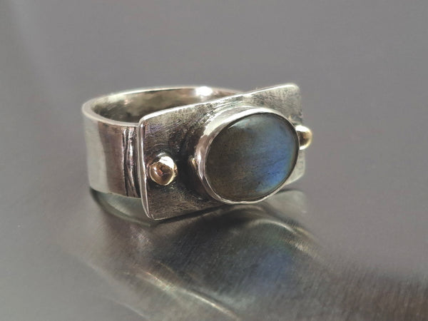 Handmade Sterling and Gold  Labradorite Ring