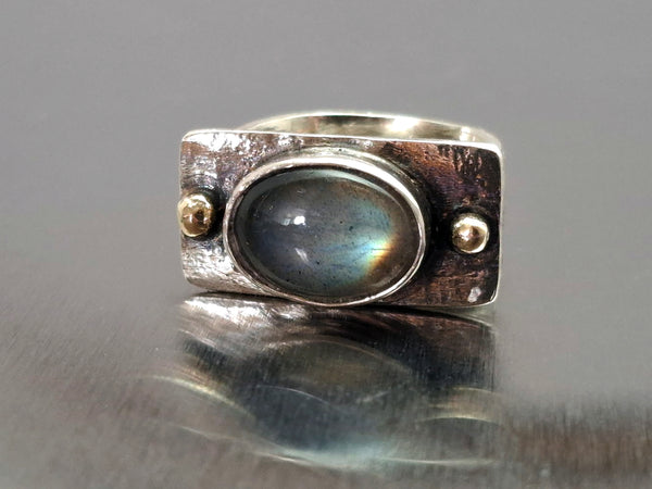 Handmade Sterling and Gold  Labradorite Ring