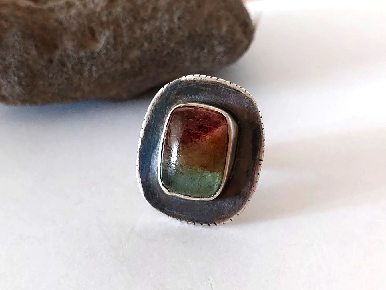 Large Handmade Silver Tourmaline Ring