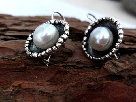 Unique Silver Pearl Dangles