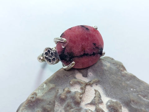 Large Rhodonite Silver Ring