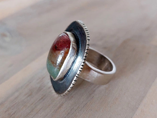 Large Handmade Silver Tourmaline Ring