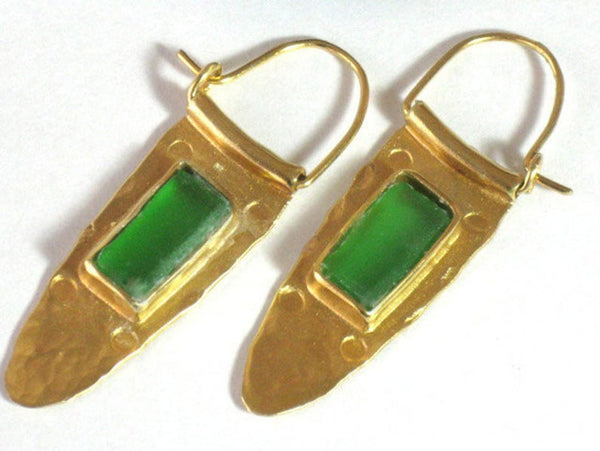 Statement Green Sea Glass Ear Hoops