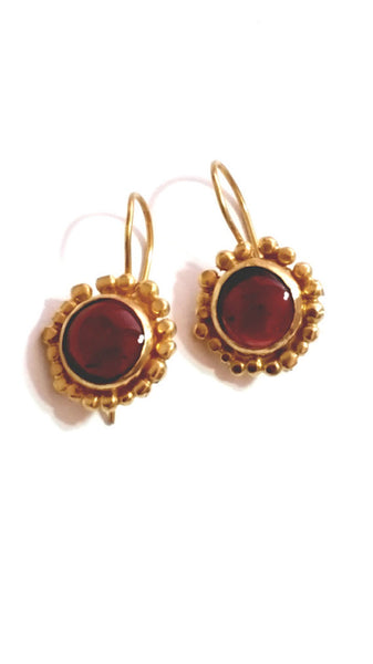 Gold Garnet Dangle Earrings