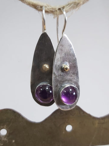 Amethyst Silver Gold Tear Drop Earrings