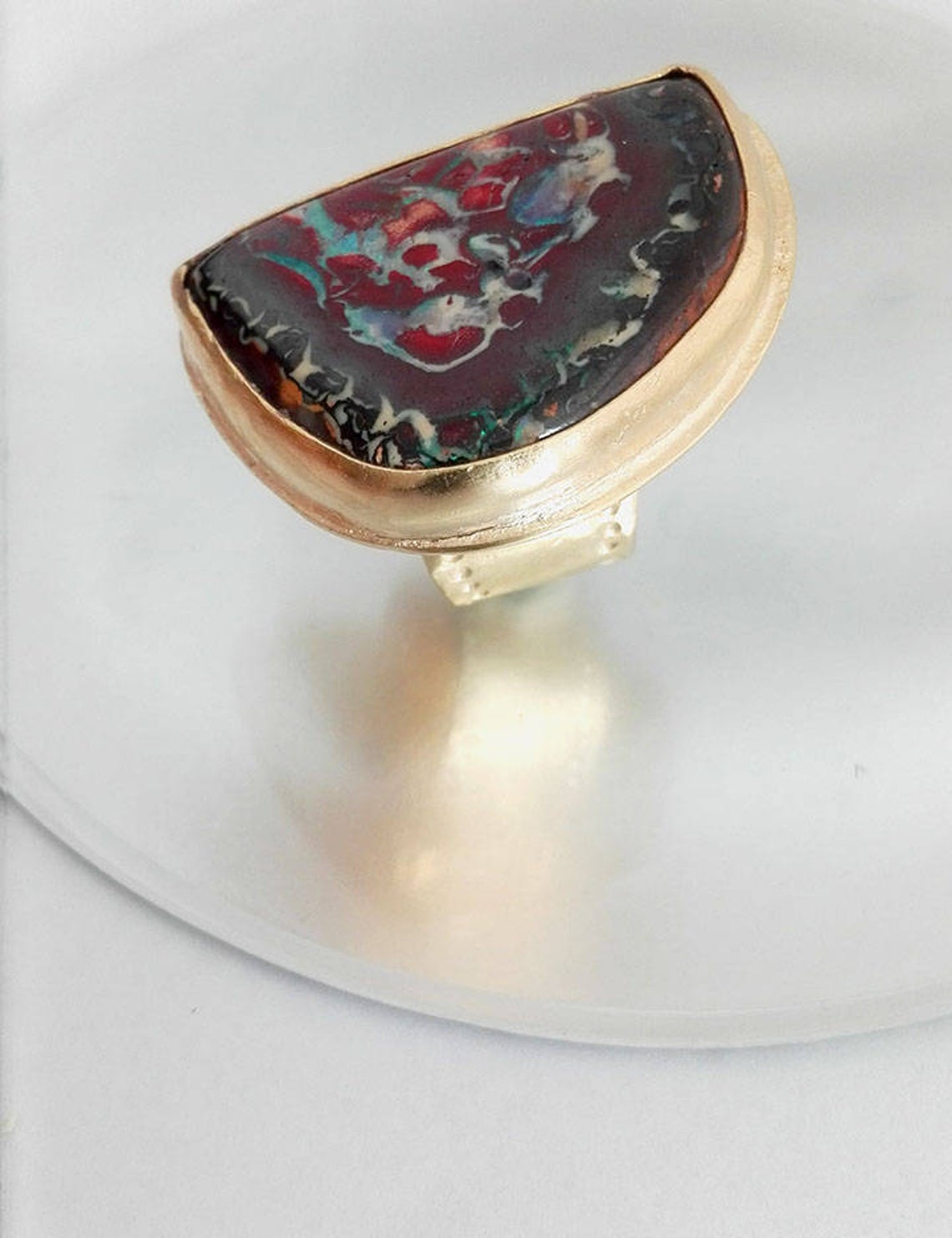 Large Natural Australian Opal Goldfilled Ring