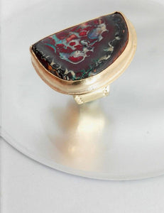 Large Natural Australian Opal Goldfilled Ring