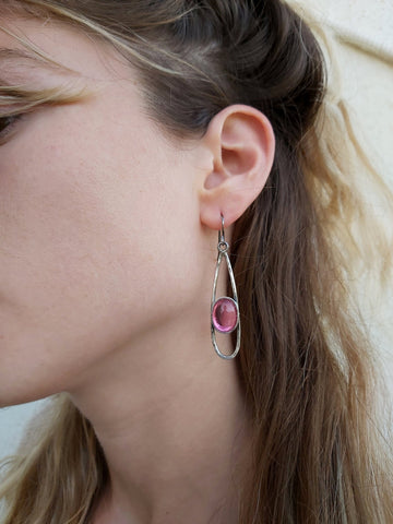 Long Tourmaline Quartz Silver Earrings.