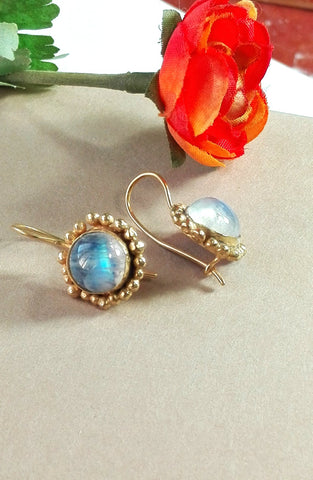 Gold Moonstone Dangle Earrings