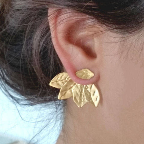 Gold Leafy Ear Jacket Earrings