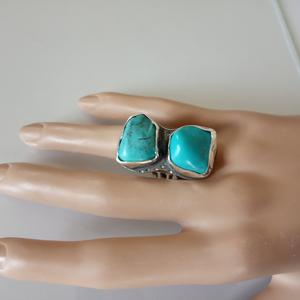 Raw Turquoise Stone  Silver  Ring