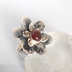 Unusual Silver Tourmaline Flower Ring