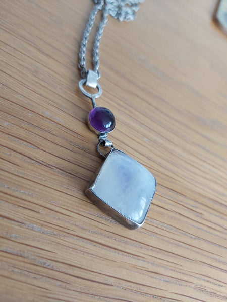 Sterling Y Moonstone Amethyst Necklace.