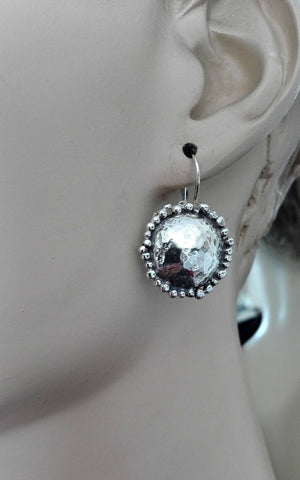 Silver Hammered Dangle Dome Earrings.