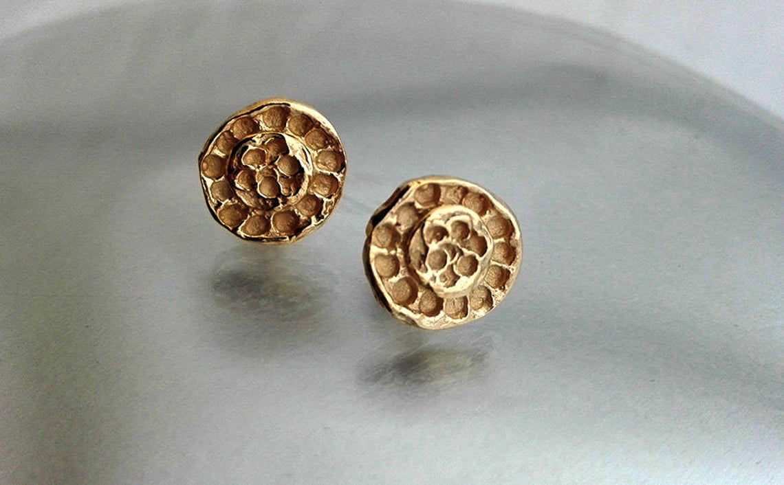 Round Yellow Gold Textured Studs