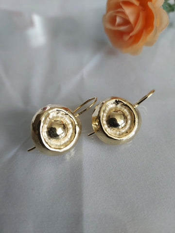 Round Hammered Gold Dangle Earrings