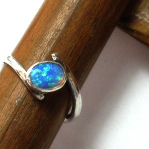 Minimalist Blue Silver Opal Ring