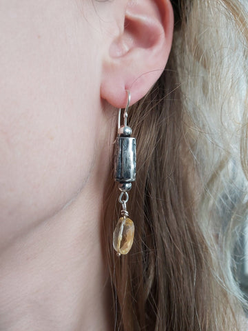 Long Handmade Citrine Silver Earrings