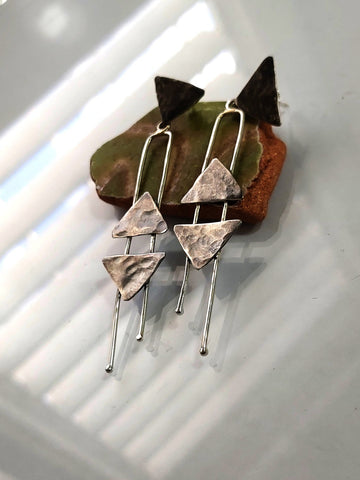 Long Sterling Triangle Geometric Earrings