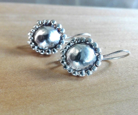 Small Round Dome Silver Earrings