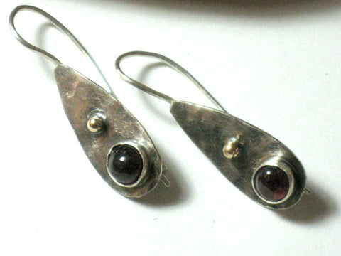 Silver and Gold Garnet Drop Earrings