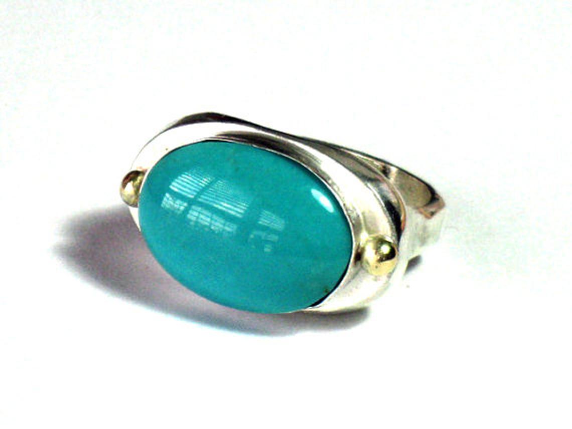 Silver Gold Oval Turquoise Ring