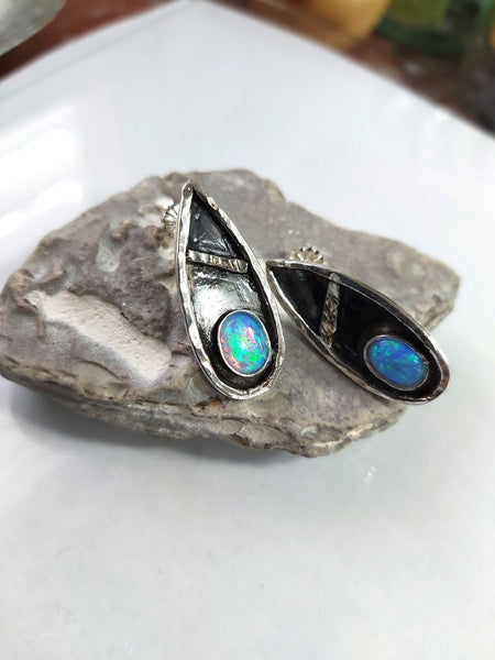 Sterling Stud Earrings With Opal Stones