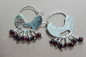 Lovely Silver Garnet Ear Hoops