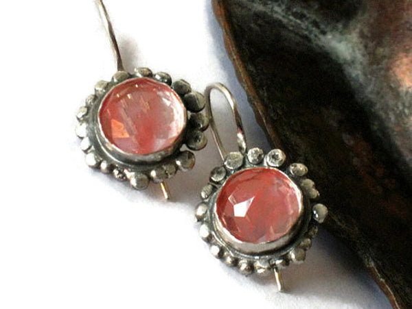 Everyday Round Silver Cherry Quartz Dangles