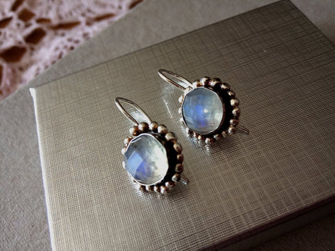 Rainbow Moonstone Sterling Silver Earrings