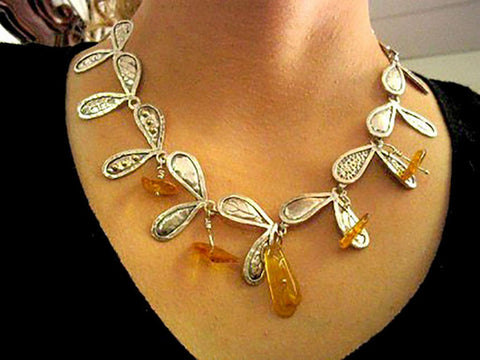 Statement Silver Amber Necklace.