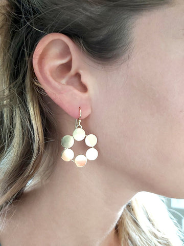 Gold Geometric Circle Flower Earrings