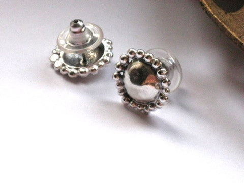 Elegant Silver Dome Ear Studs