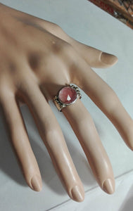 Silver Gold Cherry Quartz Stone Ring.