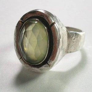 Oval Prehnite Gemstone Silver Ring