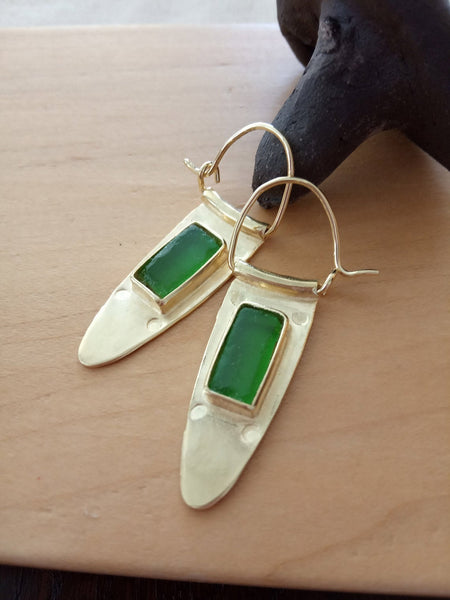 Statement Green Sea Glass Ear Hoops