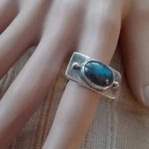 Two Tones Labradorite Silver Gold Ring