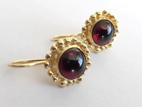 Elegant Gold Red Garnet Dangle Earrings