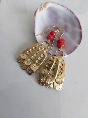 Gold Dangle Leaf Textured Earrings