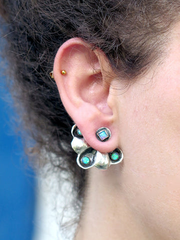 Blue Opal Silver Ear Jacket Earrings