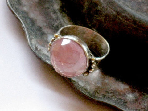 Solid Silver and Gold Pink Stone Ring.