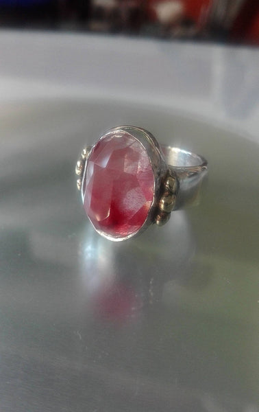 Two Tone Rose Cut Pink Stone Ring