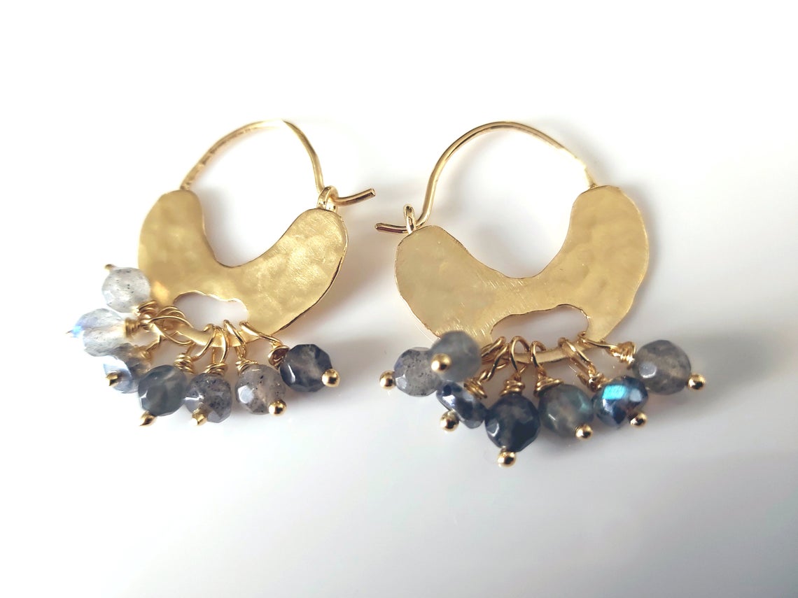 Gold Labradorite Hoop Earrings