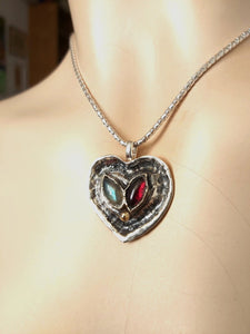 Handmade Silver Stones Heart Necklace