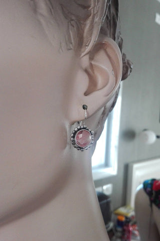 Sterling Pink Stone Dangle Earrings