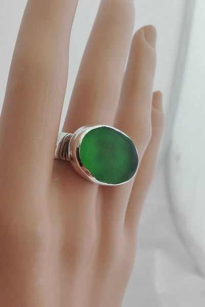 Chunky Sea Glass Silver Ring